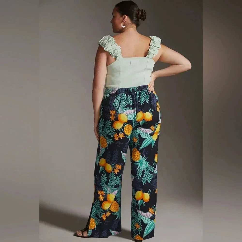 Anthropologie Maeve plus size 20W Escape‎ Printed Pants Pineapple Lemon Tropical